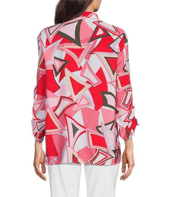 Ali Miles Abstract Print Wire Collar 3/4 Cinch Tie Sleeve Tunic Product Image