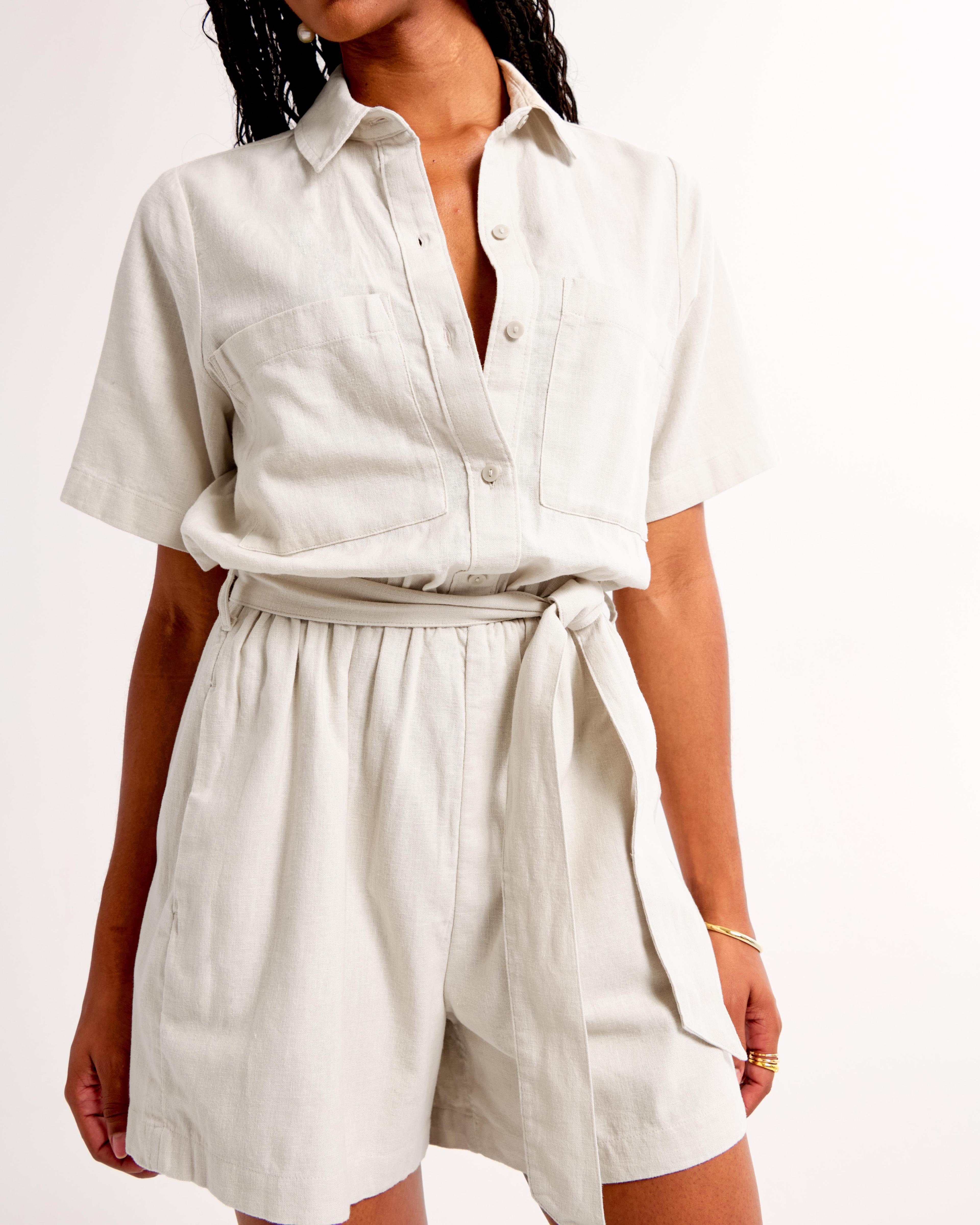 Linen-Blend Utility Romper Product Image