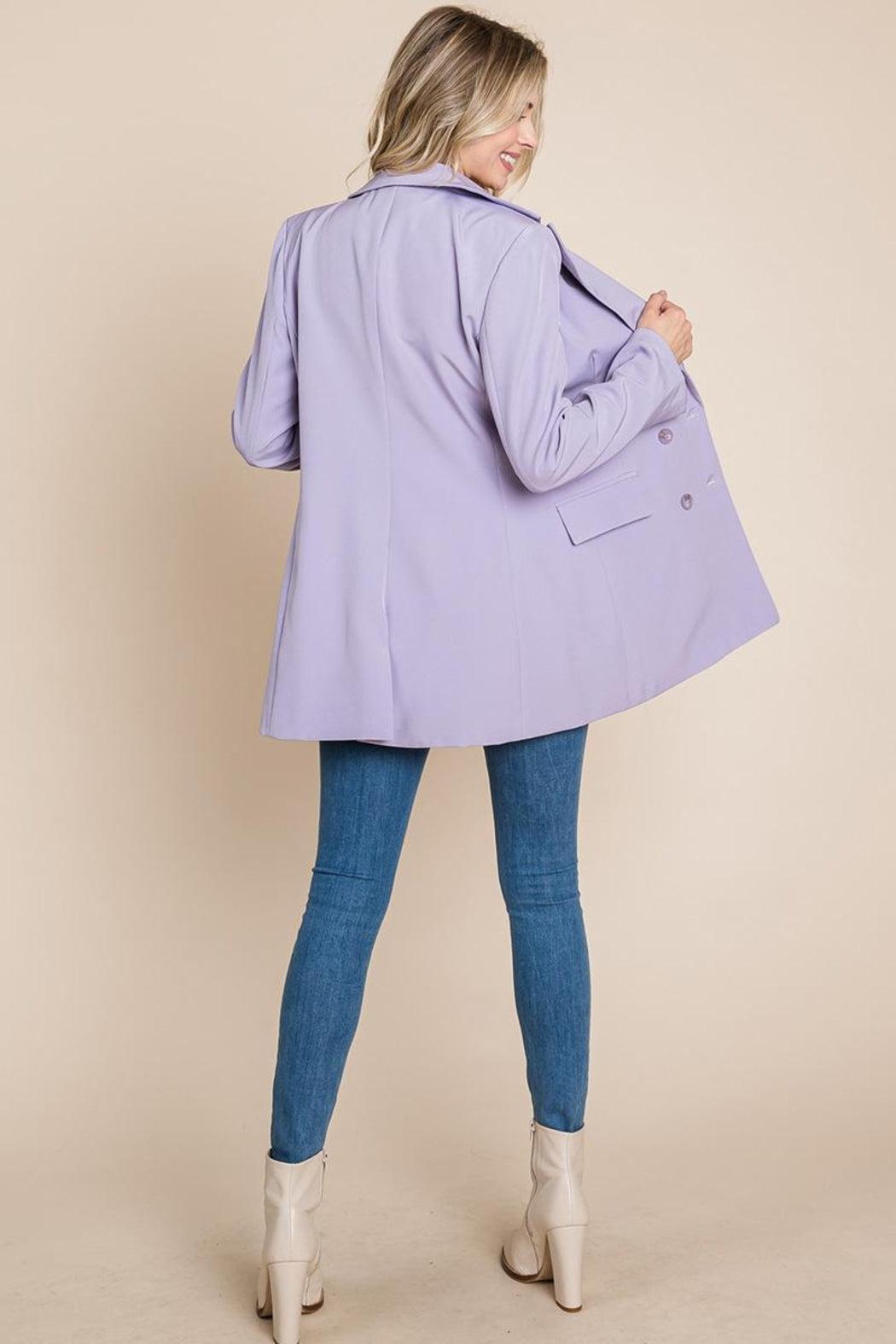 Collar Long Double Breasted Blazer Jacket Product Image