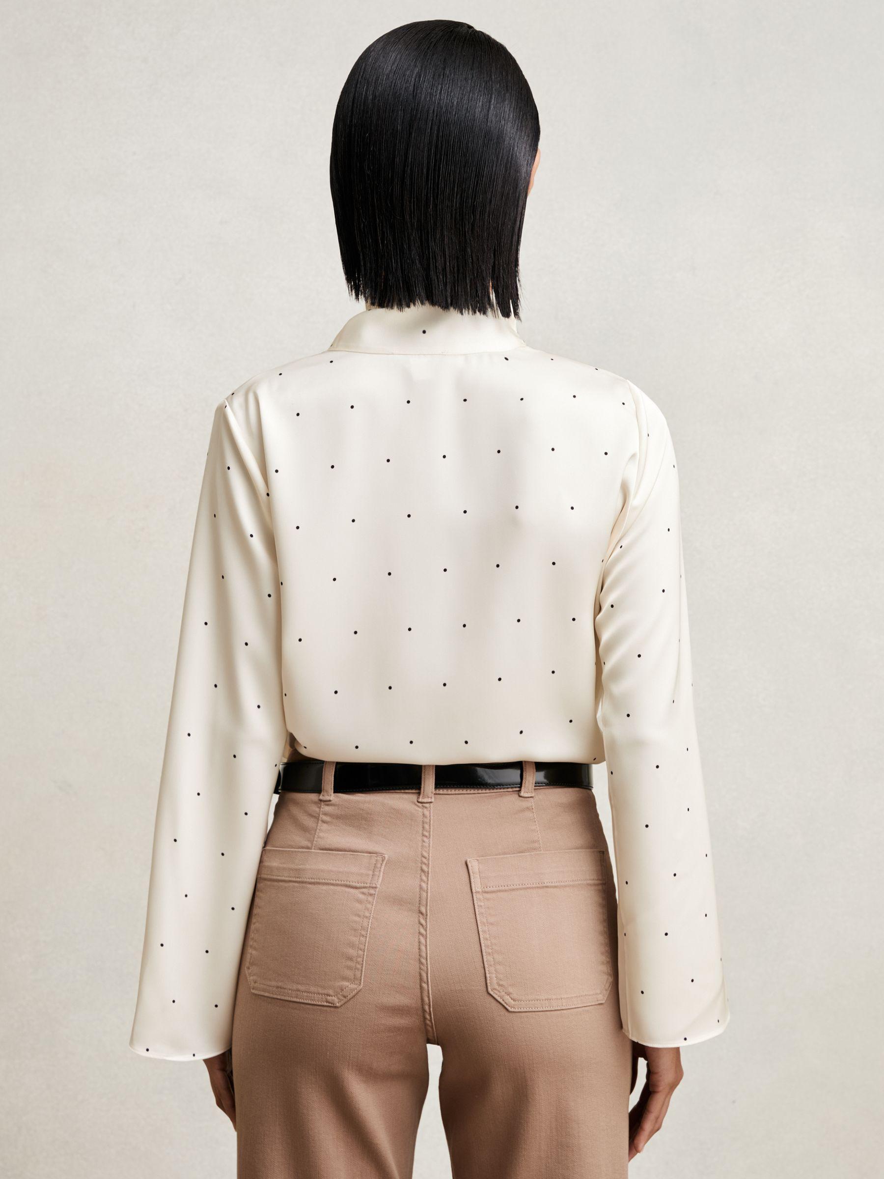 Satin Polka Dot Tie Neck Blouse in Ivory Product Image