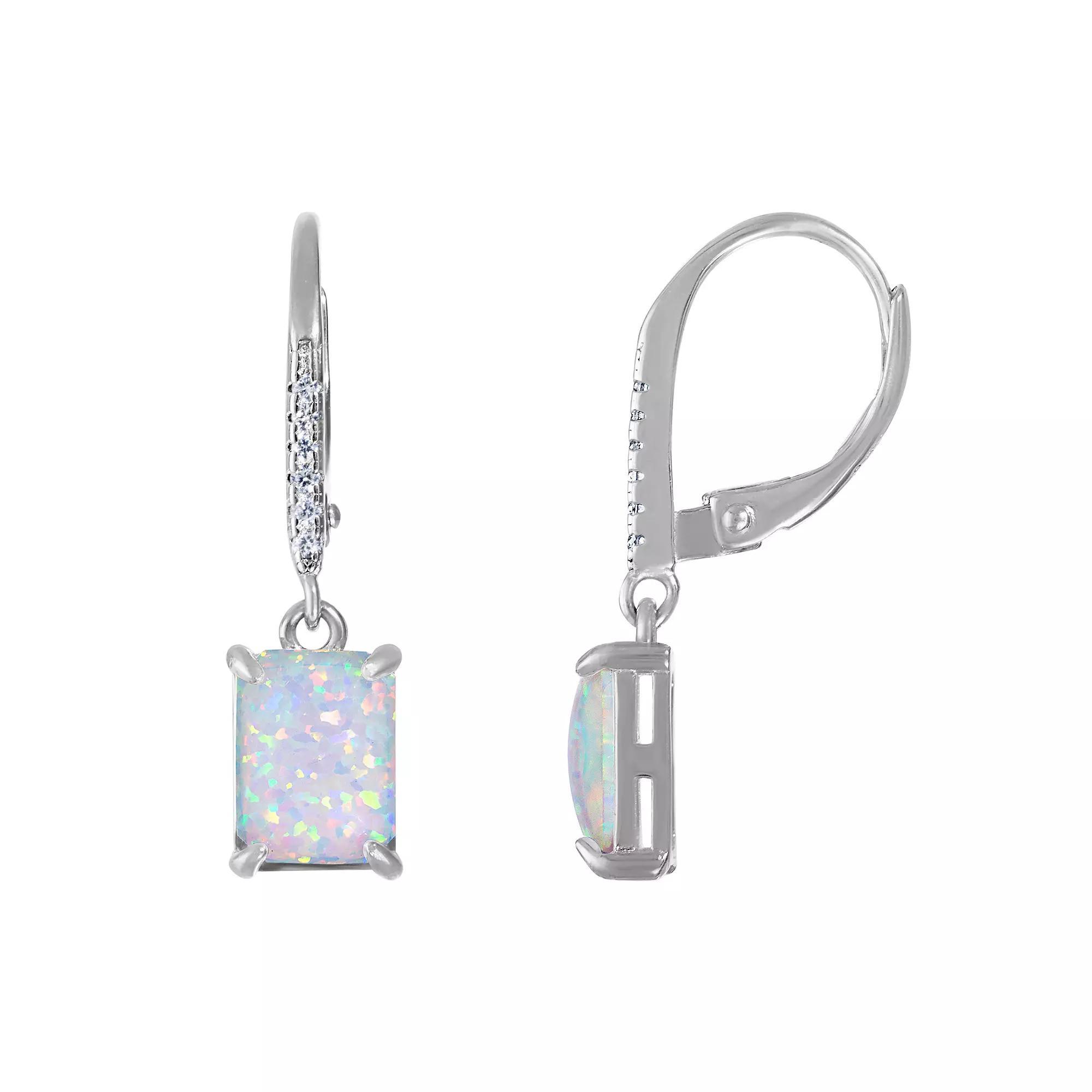 Sterling Silver Lab-Created Opal Drop Earrings, Women's Product Image