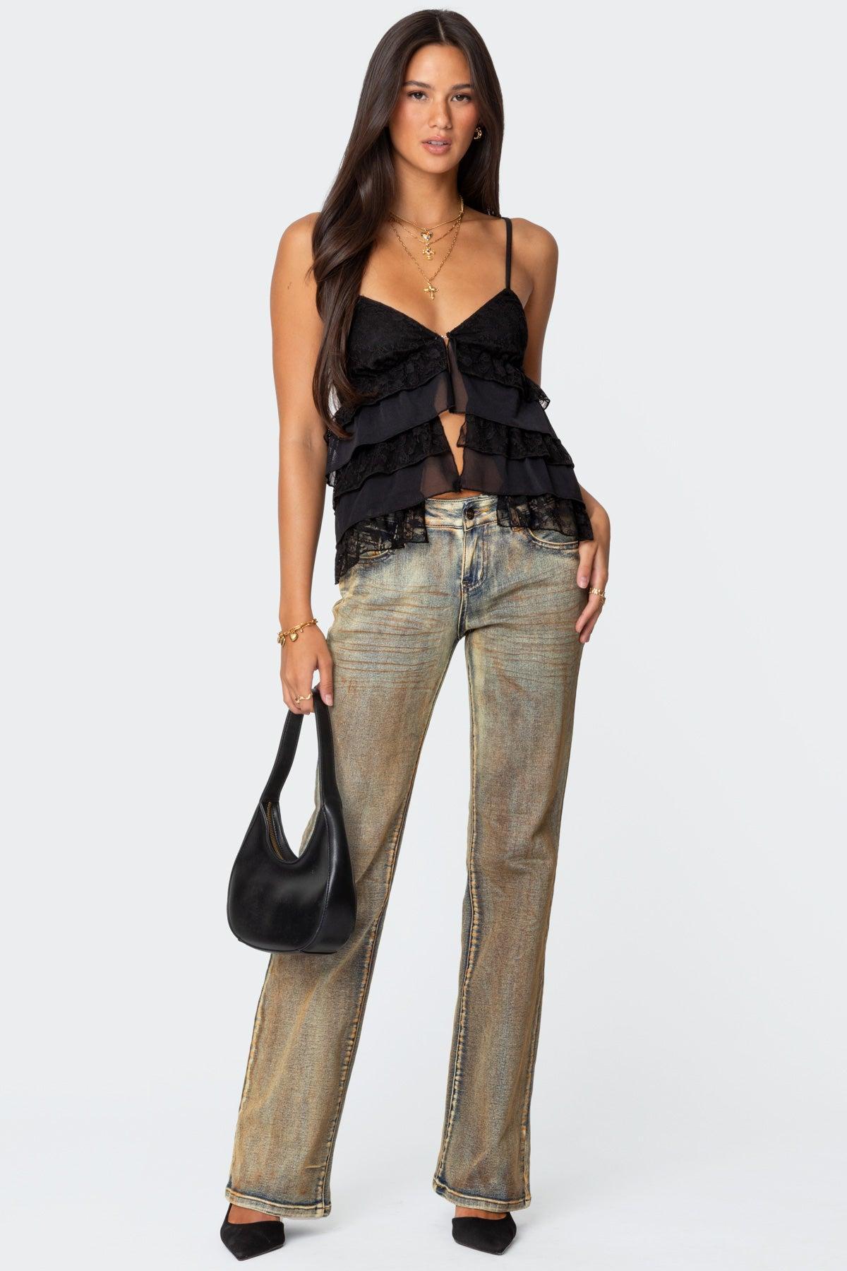 Lacey Split Front Ruffle Tank Top Product Image