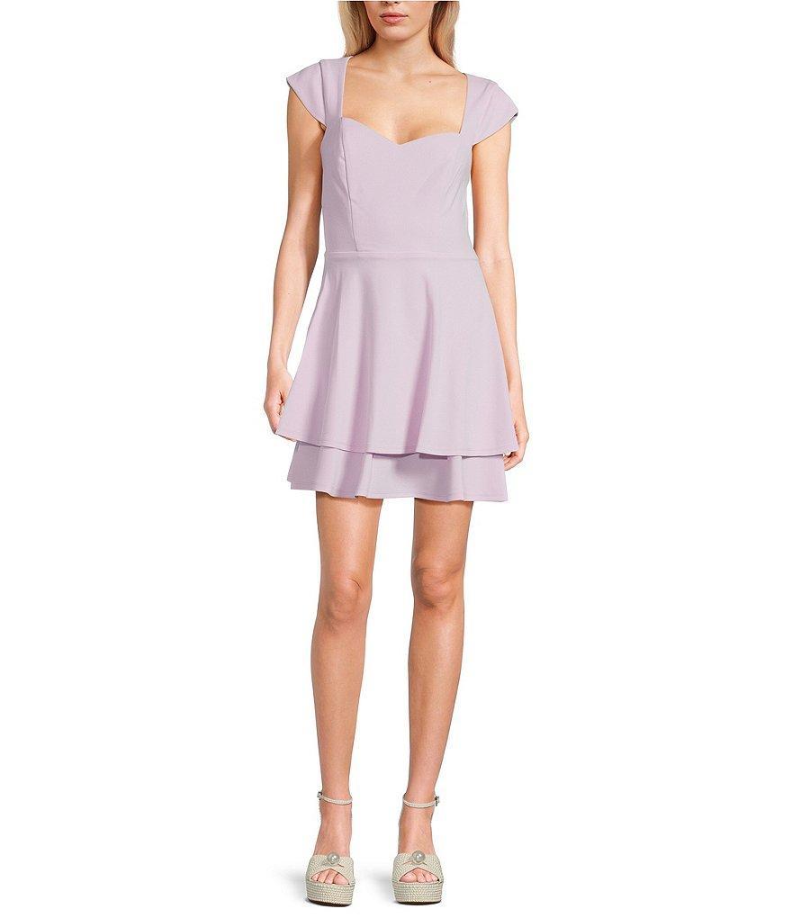 Next Up Cap Sleeve Sweetheart Neck Double Tier Skirt Dress Product Image