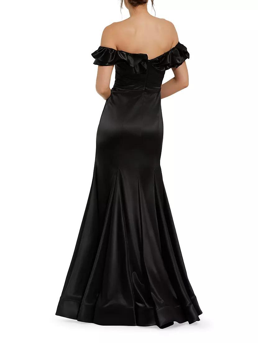 Satin Ruffled Off-The-Shoulder Mermaid Gown Product Image