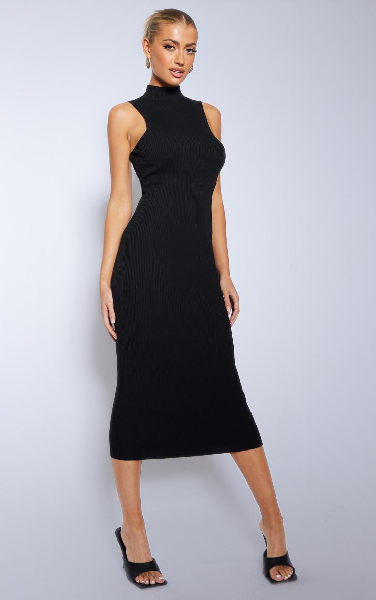 Black Sleeveless Rib Knit Midaxi Bodycon Dress Product Image