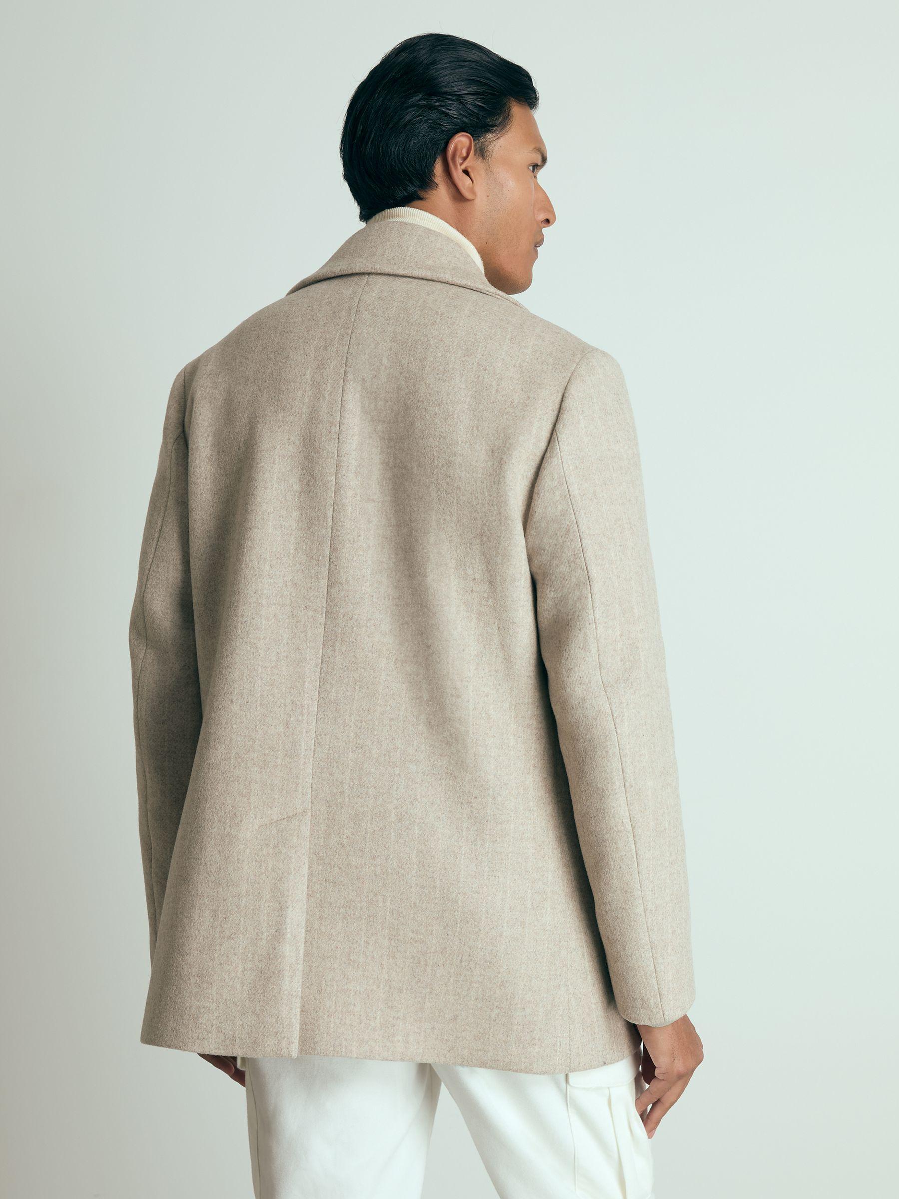 Wool-Blend Pinstripe Pea Coat in Oatmeal Product Image