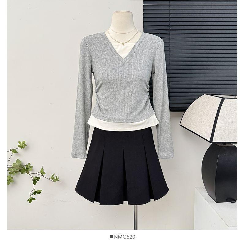 Mock Two-Piece Ruched Crop T-Shirt Product Image