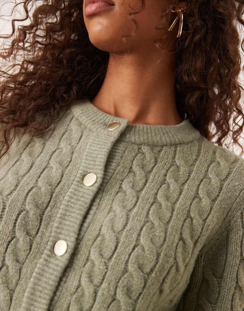 Abercrombie & Fitch button up knit cardigan in green Product Image