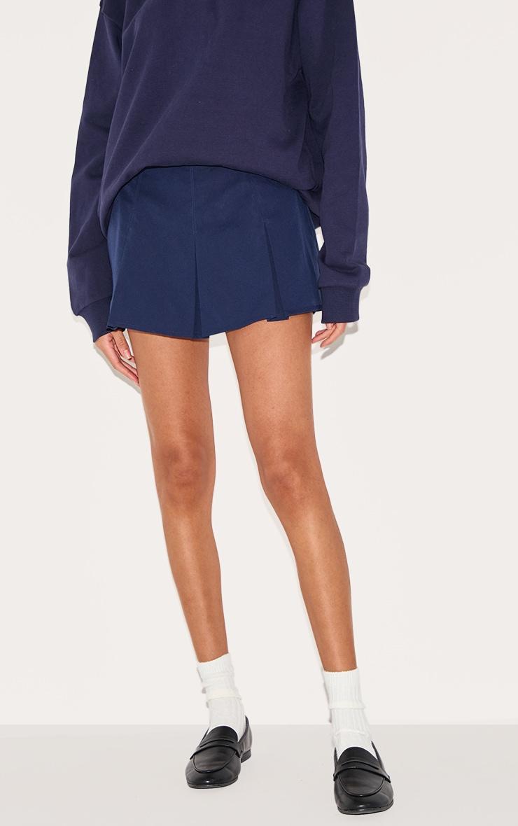 Navy Tailored Woven Box Pleated Skater Skort Product Image