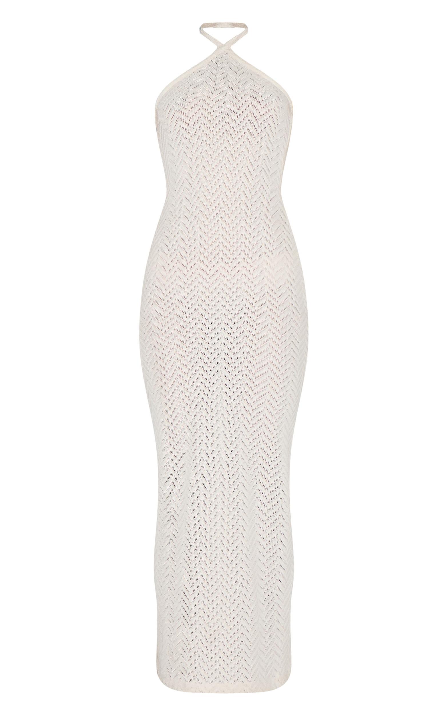 Cream Textured Tie Halter Maxi Dress Product Image
