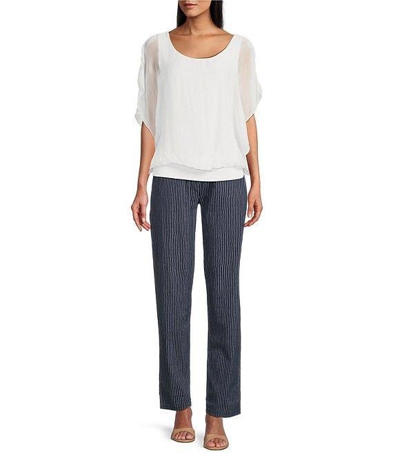 M Made in Italy Pinstriped Stretch Poplin Straight Leg Pull-On Pants Product Image