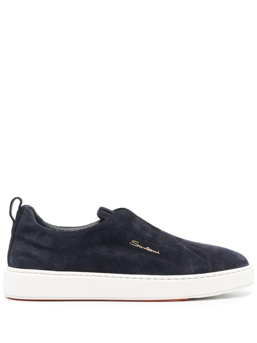 SANTONI Logo-lettering Suede Sneakers In Blue Product Image