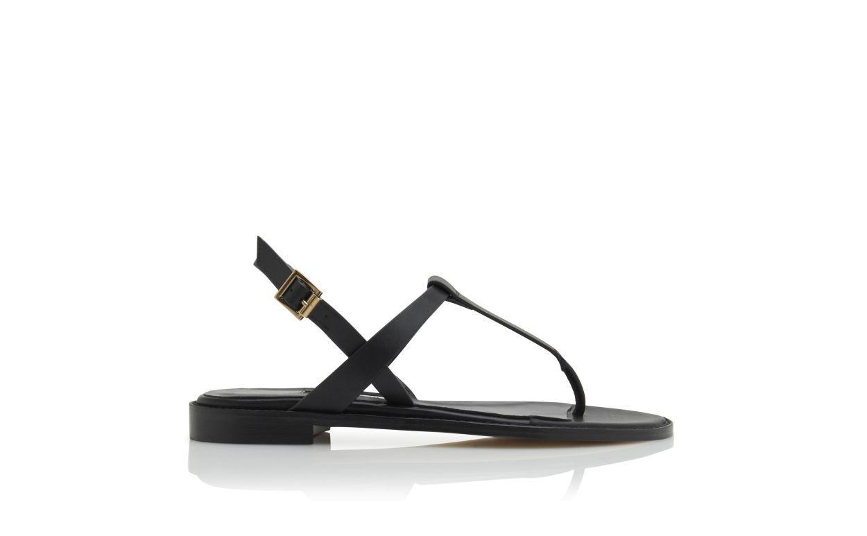 HATA Black Calf Leather Flat Sandals Product Image