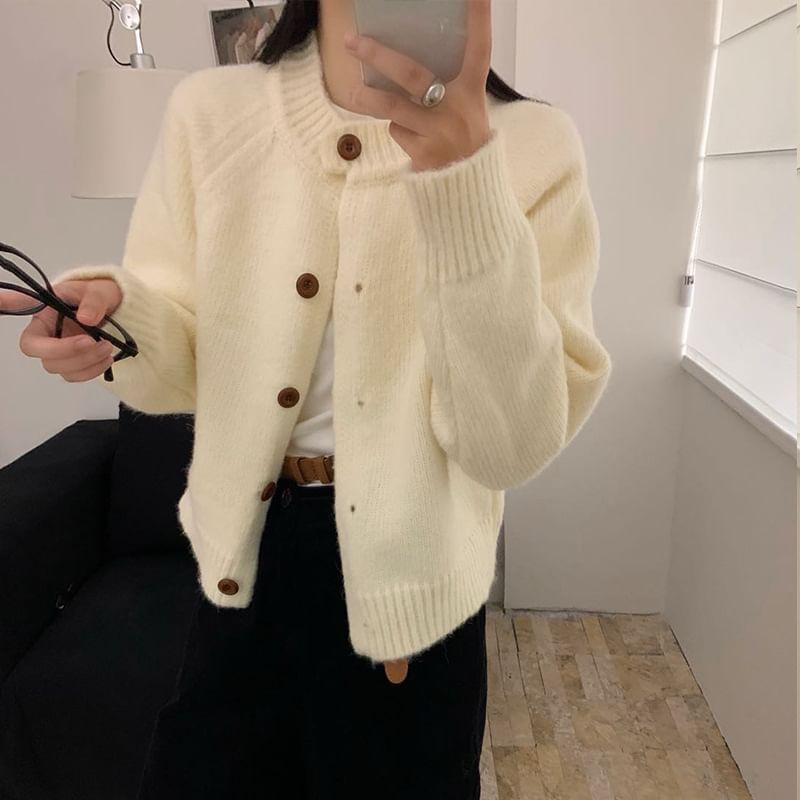 Round Neck Plain Cardigan Product Image