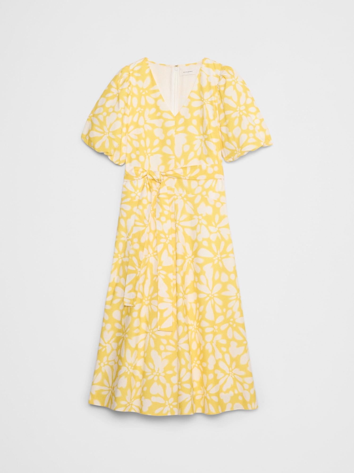 Puff-Sleeve Poplin Midi Dress Product Image