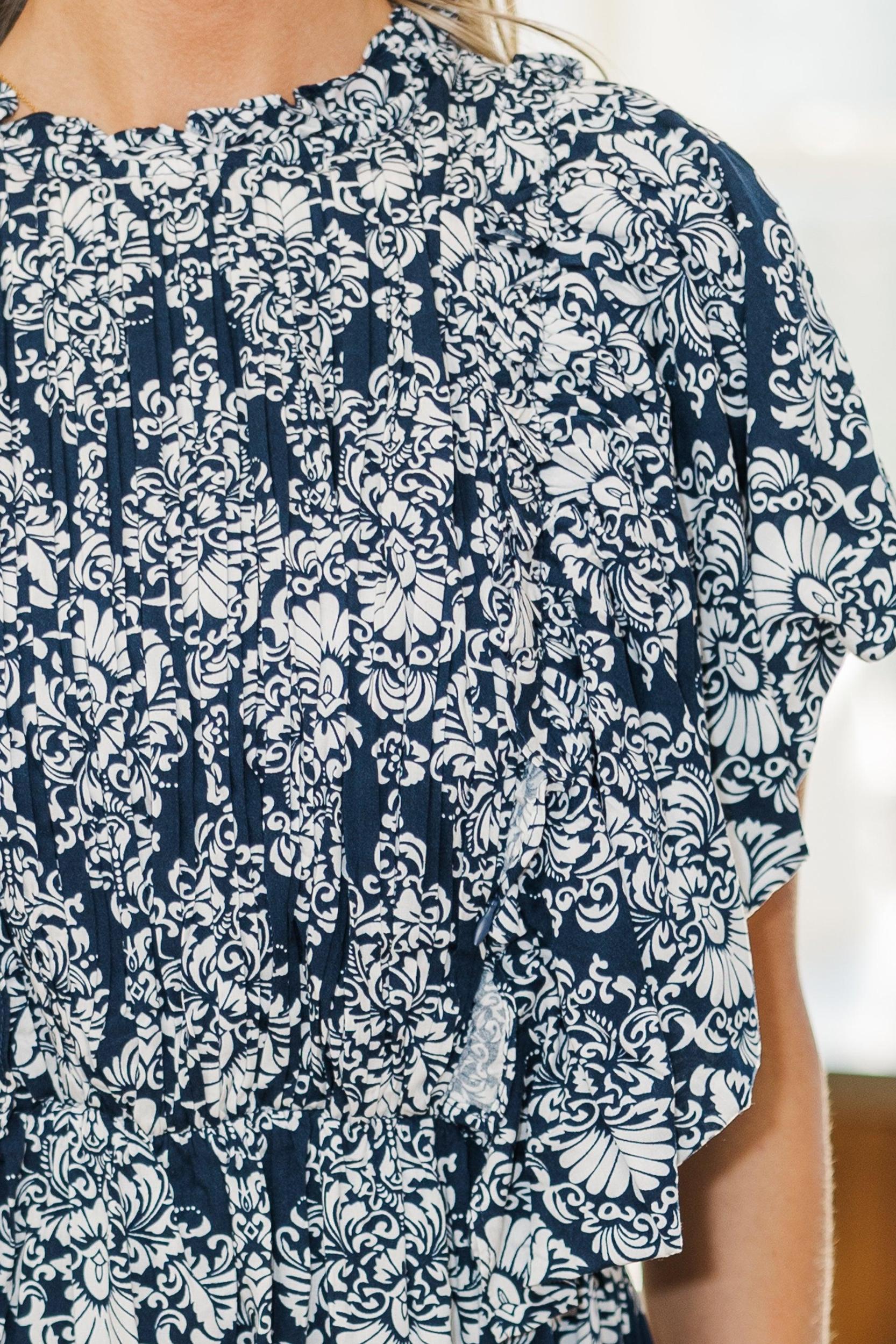 NURSING COLLECTION: All The Good Navy Damask Ruffled Midi Dress Female Product Image