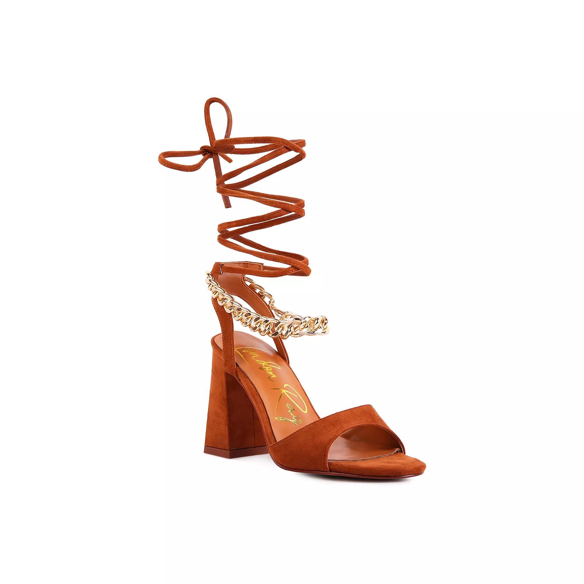 London Rag Gone Gurl Women's Chain Tie-Up Block Heel Sandals,  Product Image