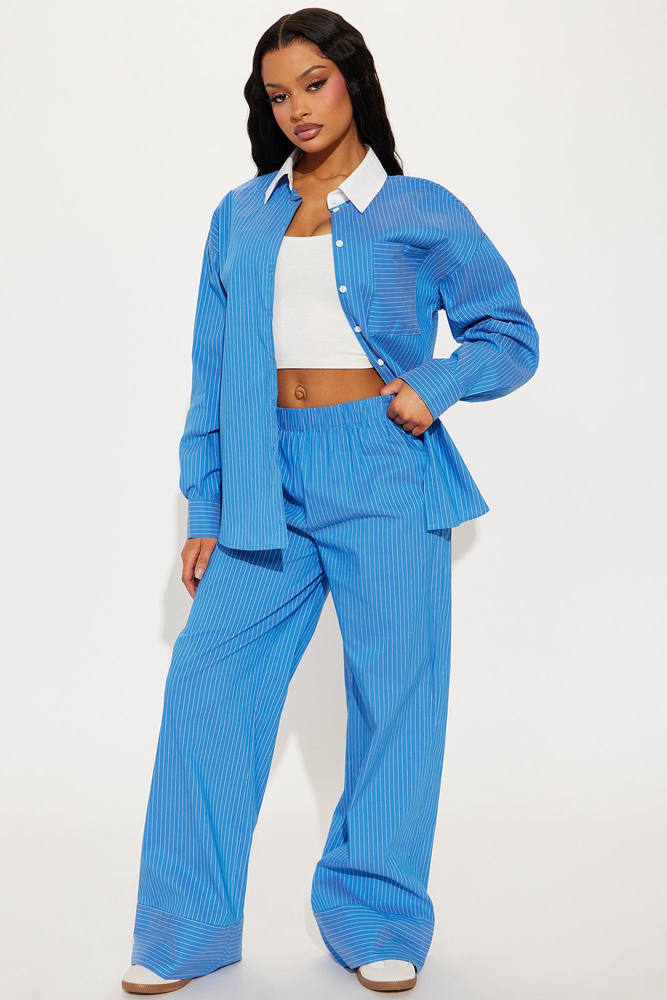 Brooke Striped Pant Set - Blue Product Image