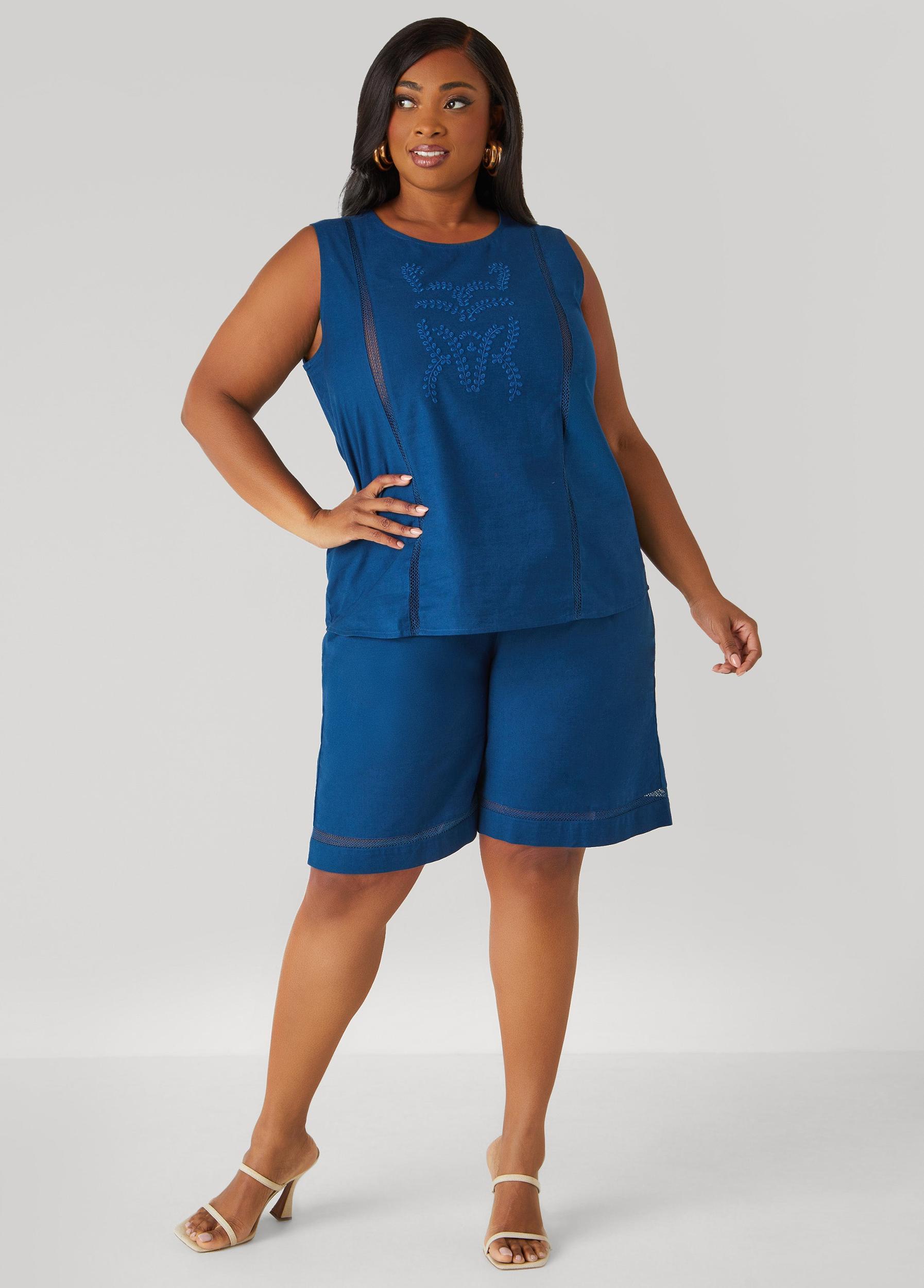 Plus Size Embroidered Cotton Blend Shorts Ashley Stewart Product Image