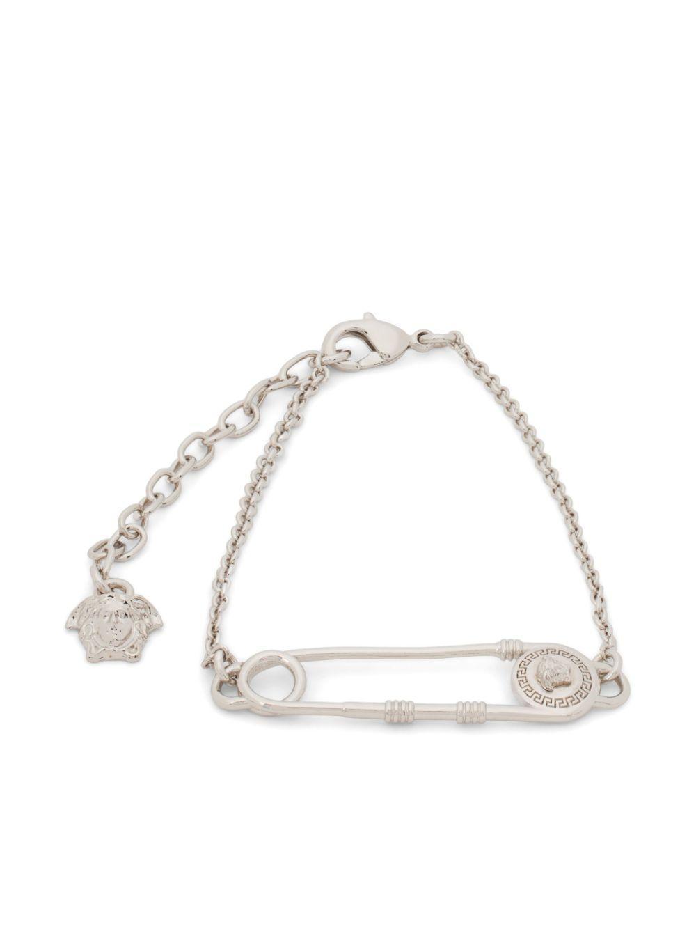 VERSACE Safety Pin Chain-link Bracelet In Silver Product Image