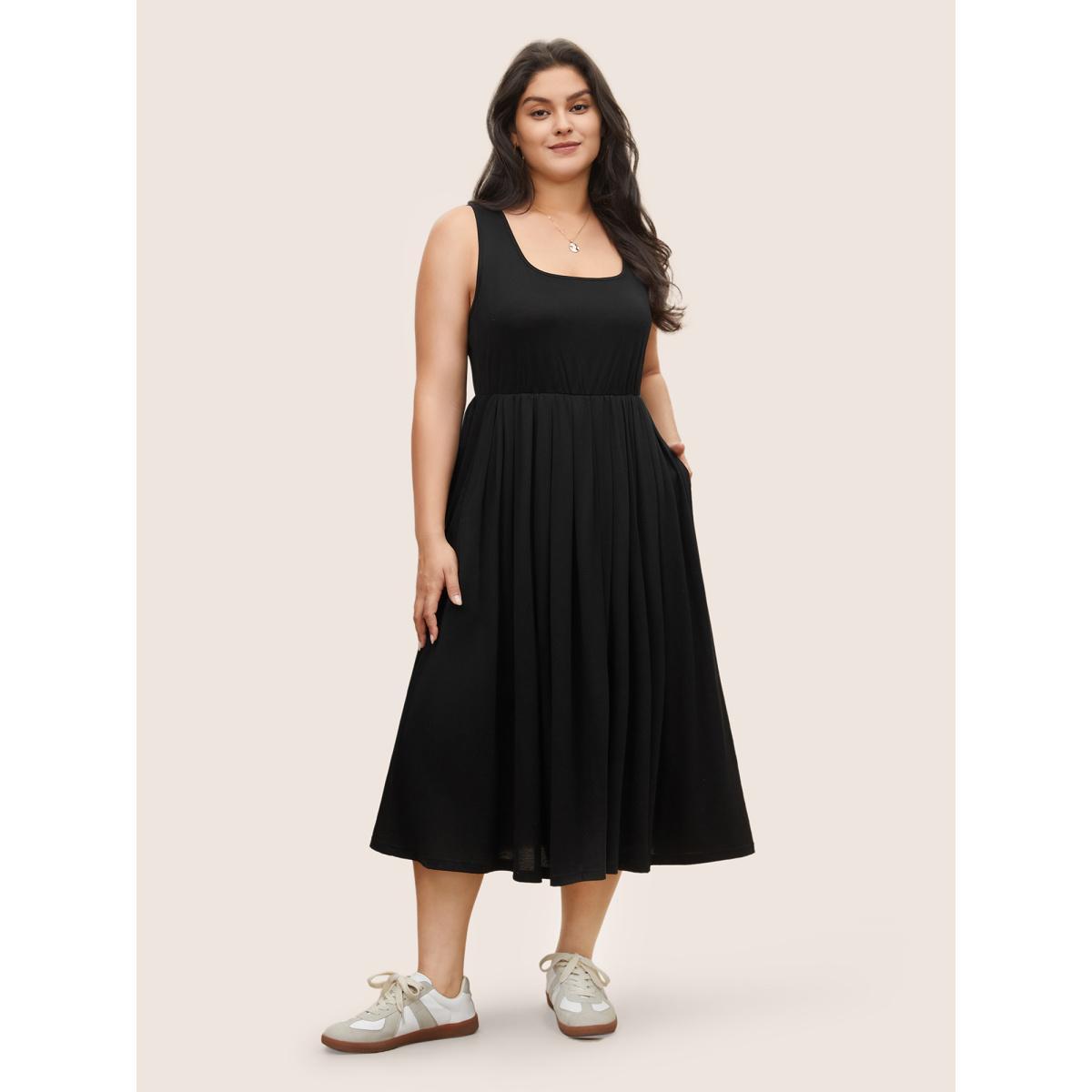 Plus Size Supersoft Essentials Solid Gathered Tank Dress Mauve Women Basics Non U-neck Sleeveless Curvy Midi Dress BloomChic 10/M Product Image