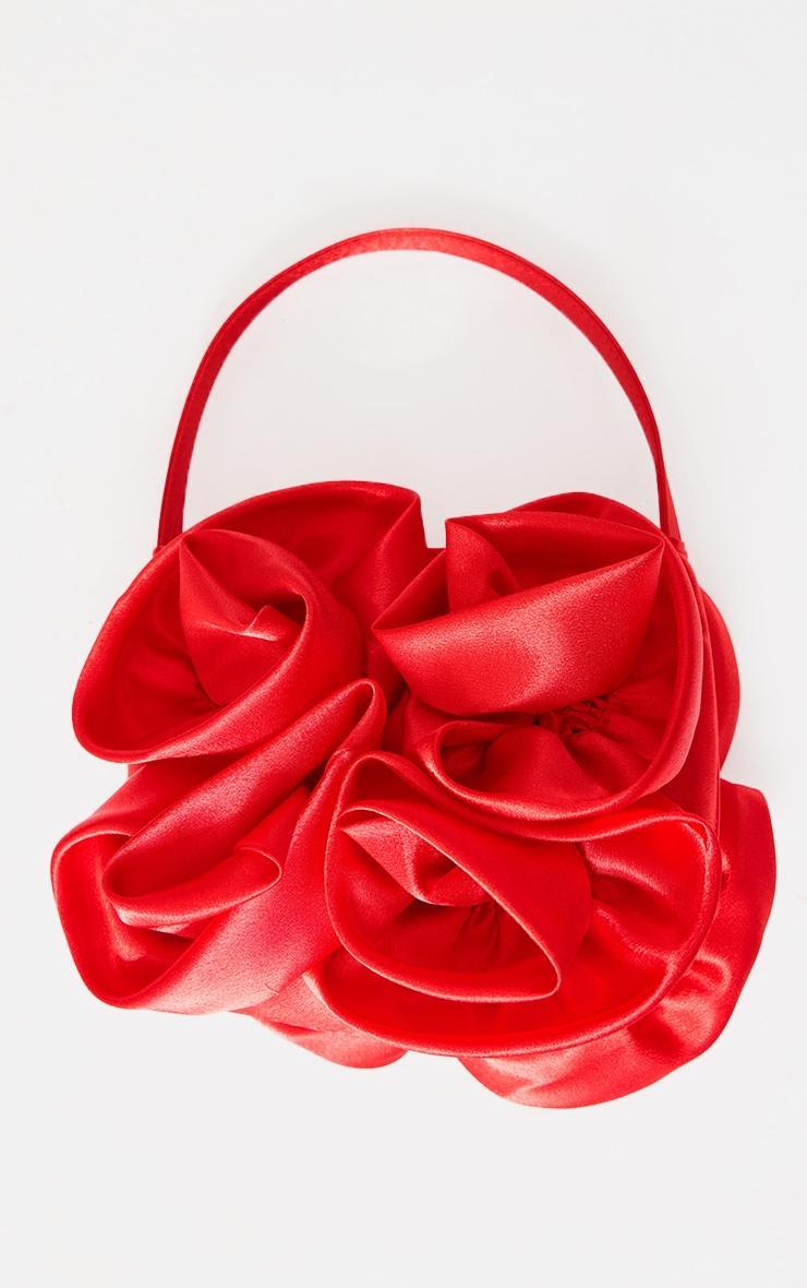 Red Satin Rose Detail Handbag Product Image