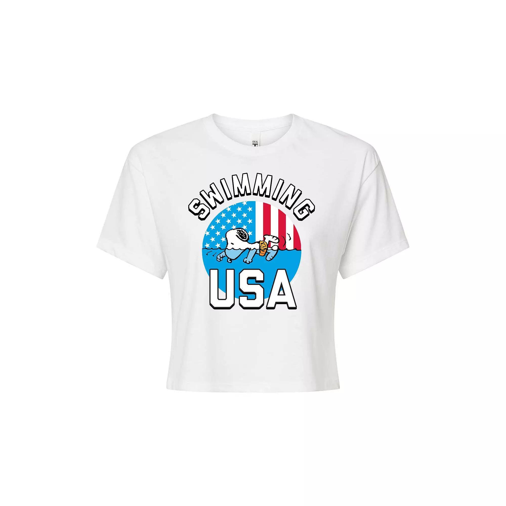 Juniors' Peanuts Snoopy USA Swimming Cropped Tee, Girl's,  Product Image