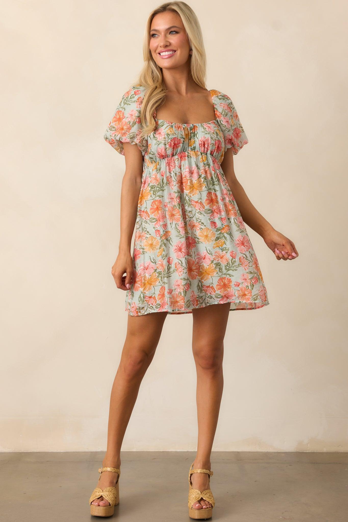 MINKPINK Lorelei Coral Ruched Mini Dress Product Image