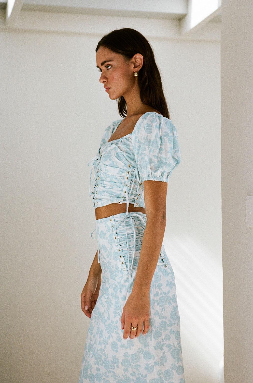 Didi Lace Up Top - Story Book Rose Product Image