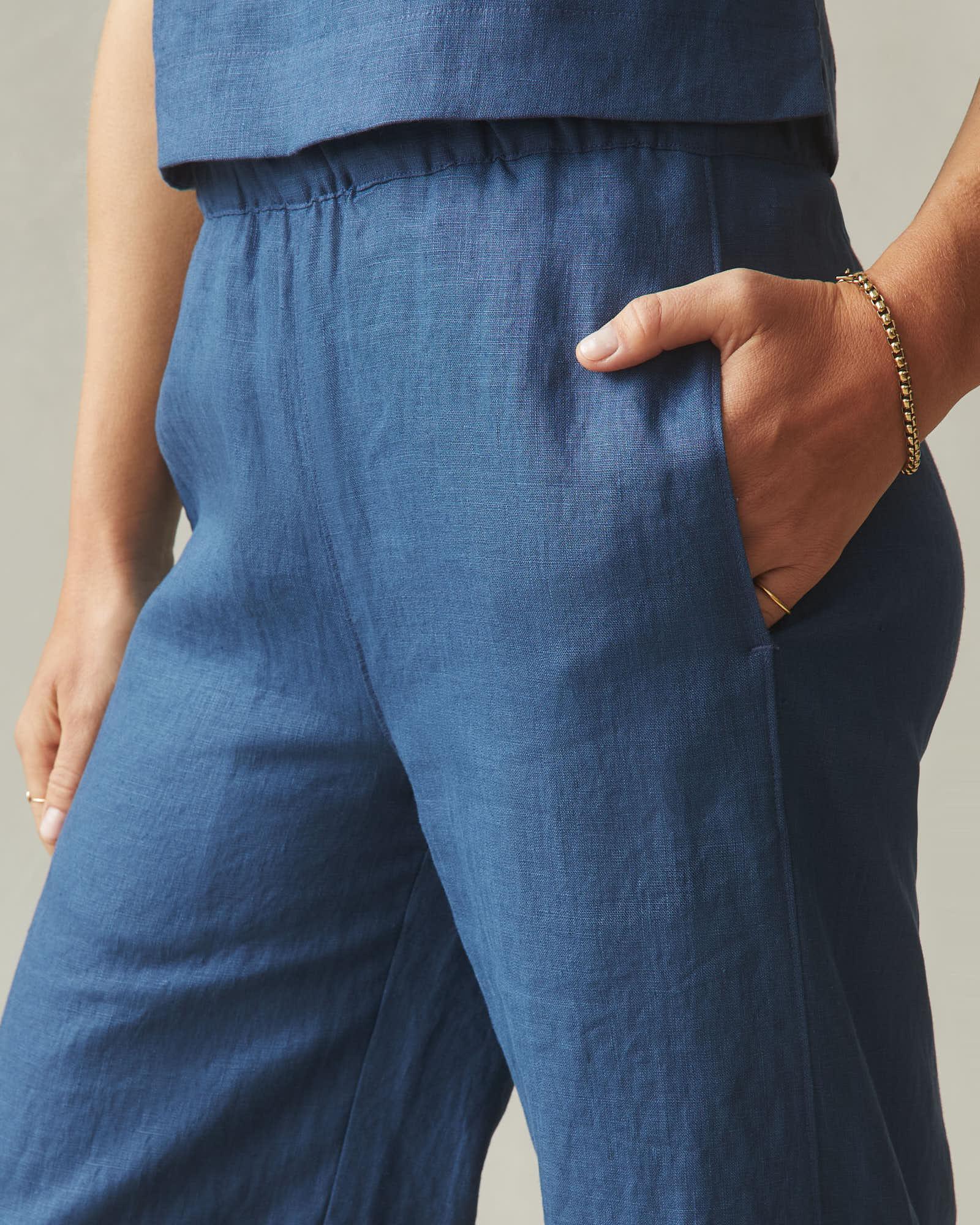 Women's Linen Wide Leg Pant - Marine Navy Female Product Image