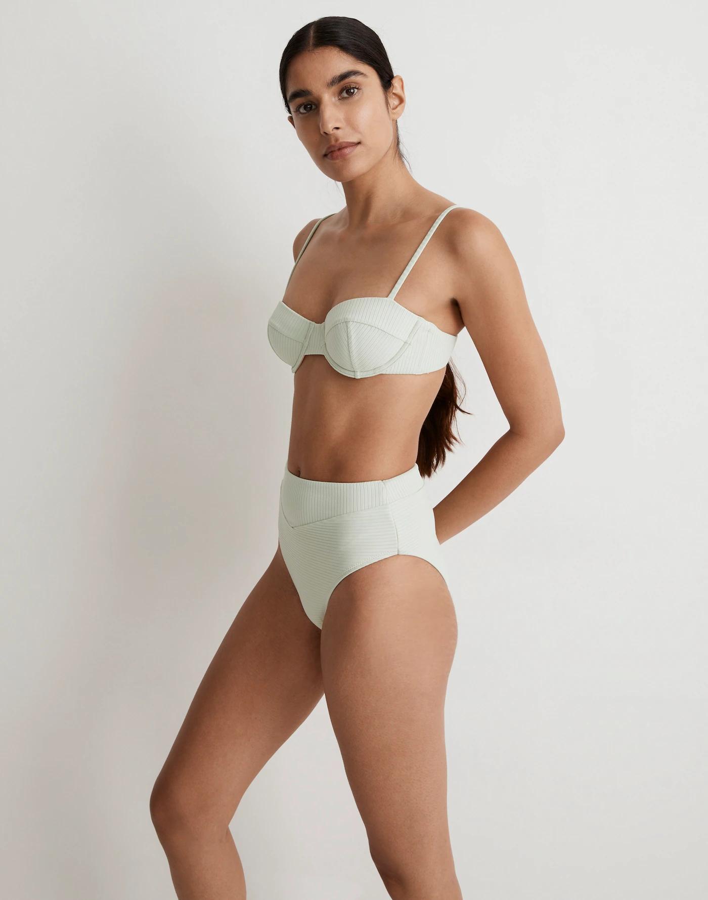 Ribbed High-Cut Bikini Bottom Product Image