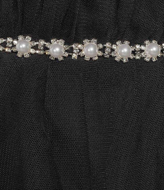 Pear Culture Mesh V-Illusion Halter Neck Pearl Trim Dress Product Image