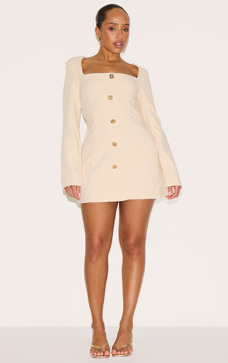  Shape Cream Tailored Square Neck Hammered Button Mini Dress Product Image