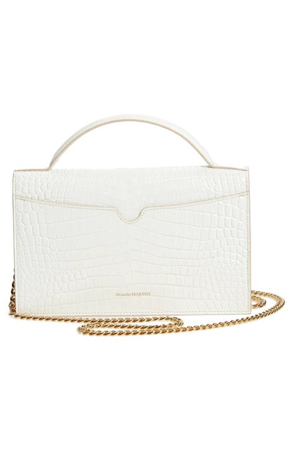 ALEXANDER MCQUEEN Medium Skull Croc Embossed Leather Crossbody Bag In Deep Ivory Product Image