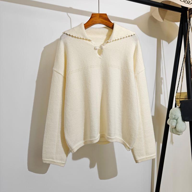 Sailor Collar Plain Keyhole Oversized Sweater Product Image