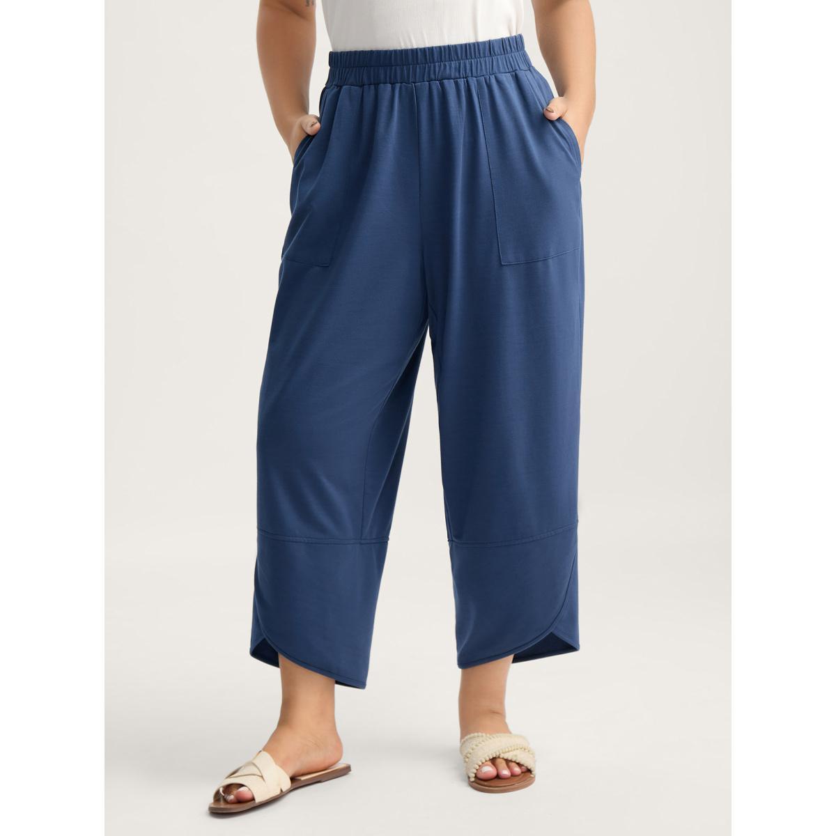 Plus Size Mid Waist Rolled Hem Straight-Leg Solid Pants Women DimGray At the Office Straight Leg Mid Rise Office Pants BloomChic 22-24/3X Product Image