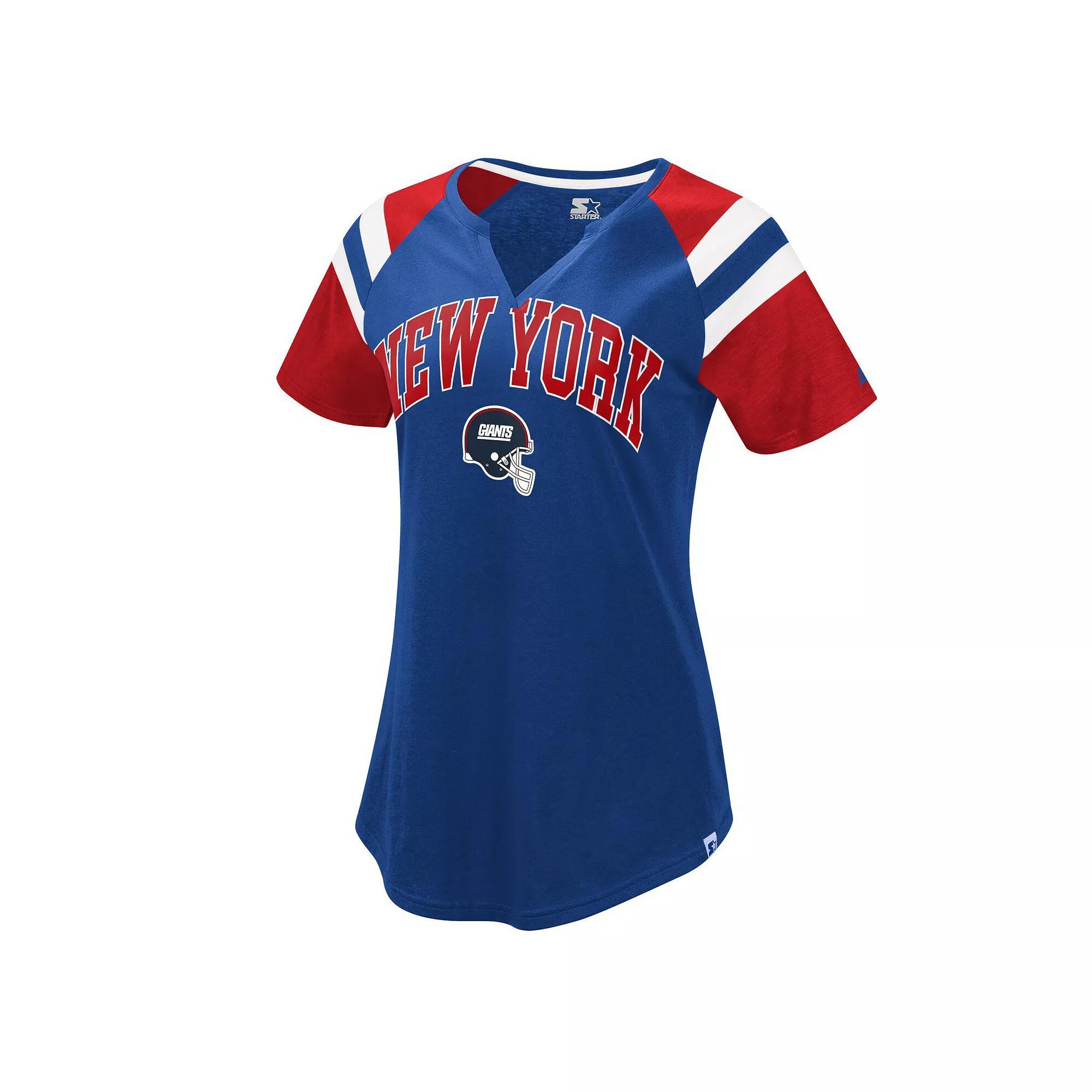 Women's Starter Royal/Red New York Giants Game On Notch Neck Raglan T-Shirt, Size: XS, Blue Product Image