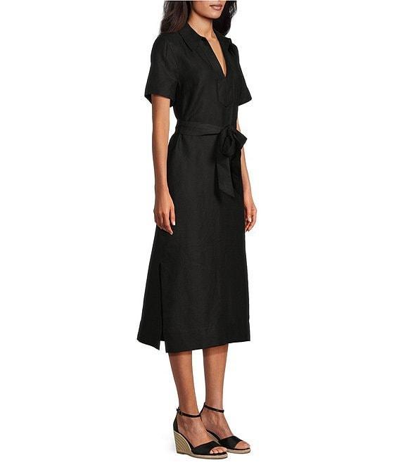 Tommy Bahama Coastalina Solid Cross Dyed Linen Plain Weave Point Collared Popover Midi Dress Product Image