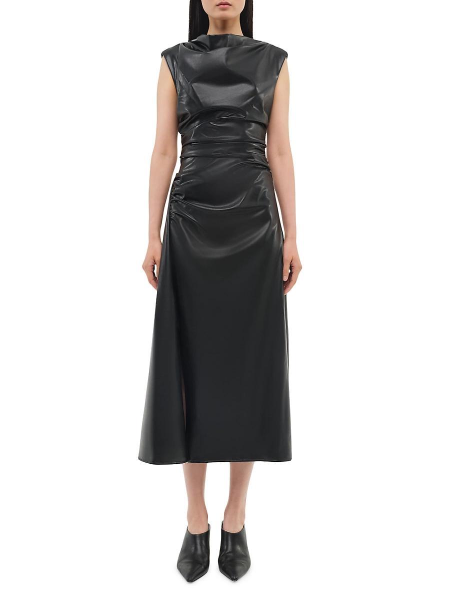 Womens Burke Faux Leather Draped Midi-Dress Product Image