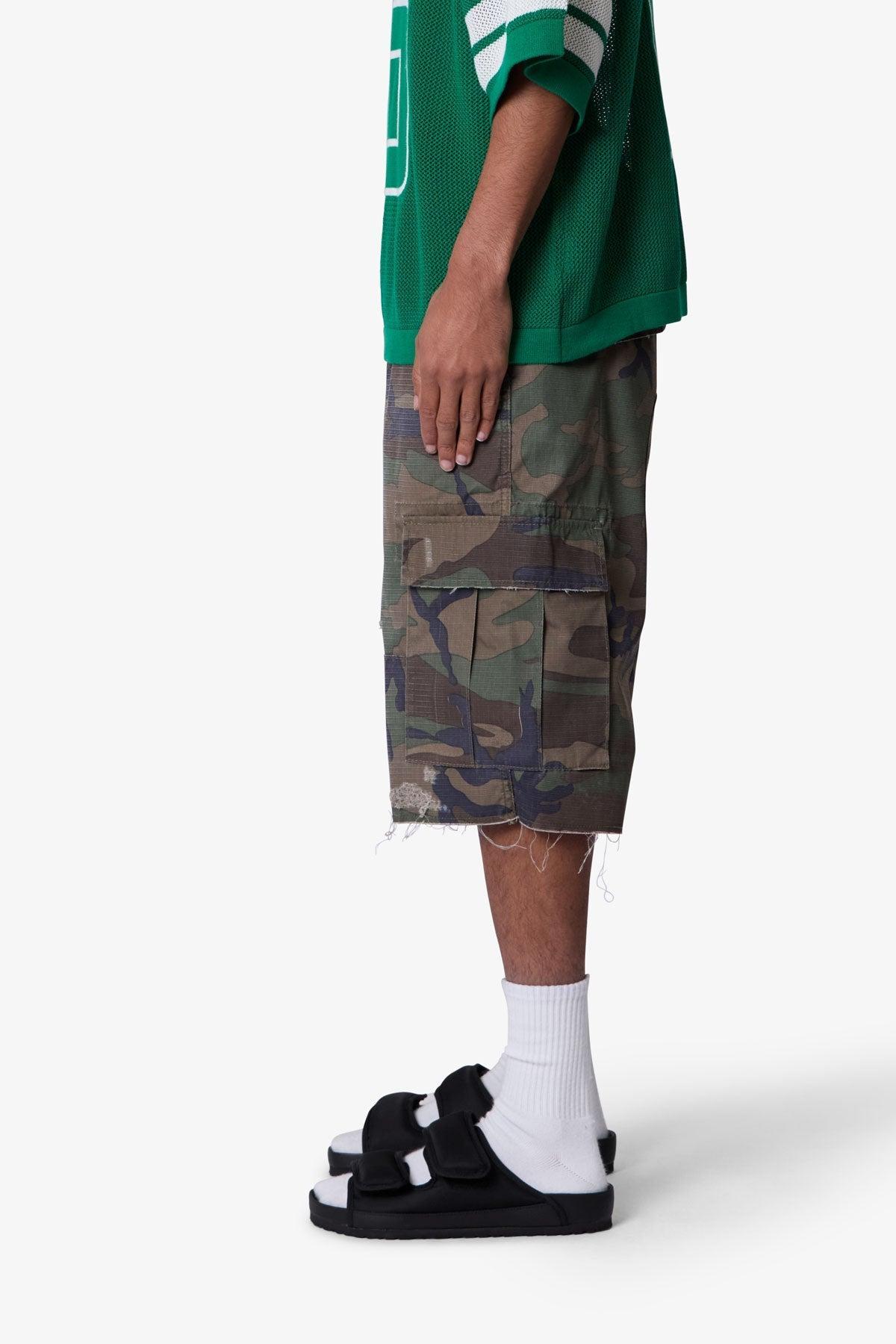 Baggy Distressed Cargo Shorts - Washed Camo Product Image