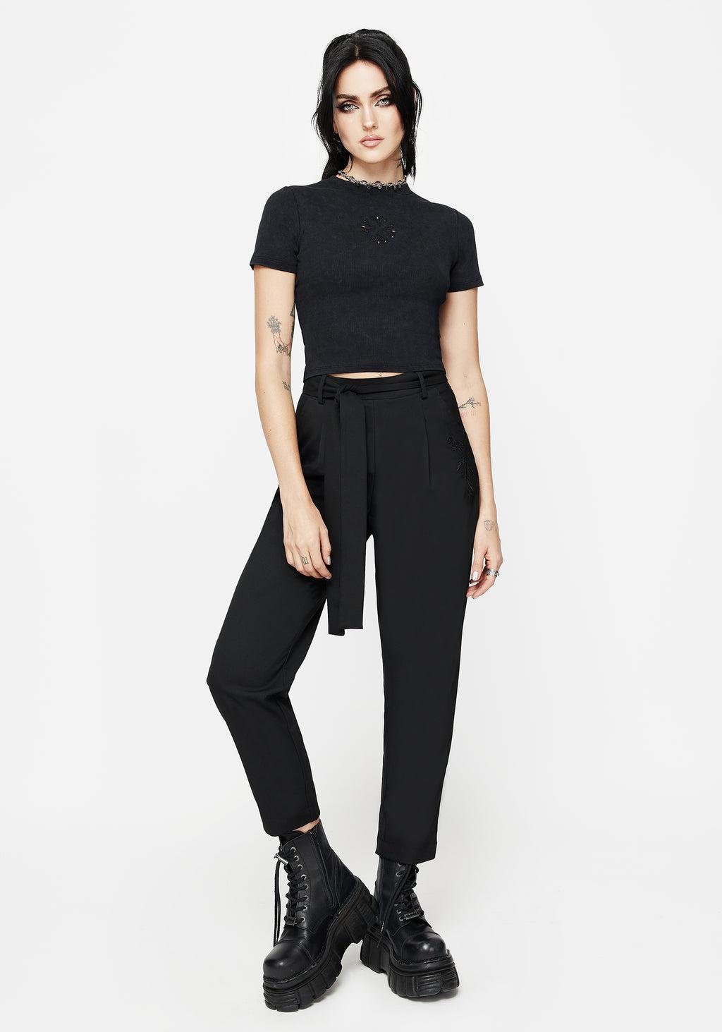 Hester Embroidered Tapered Trousers - Black Product Image