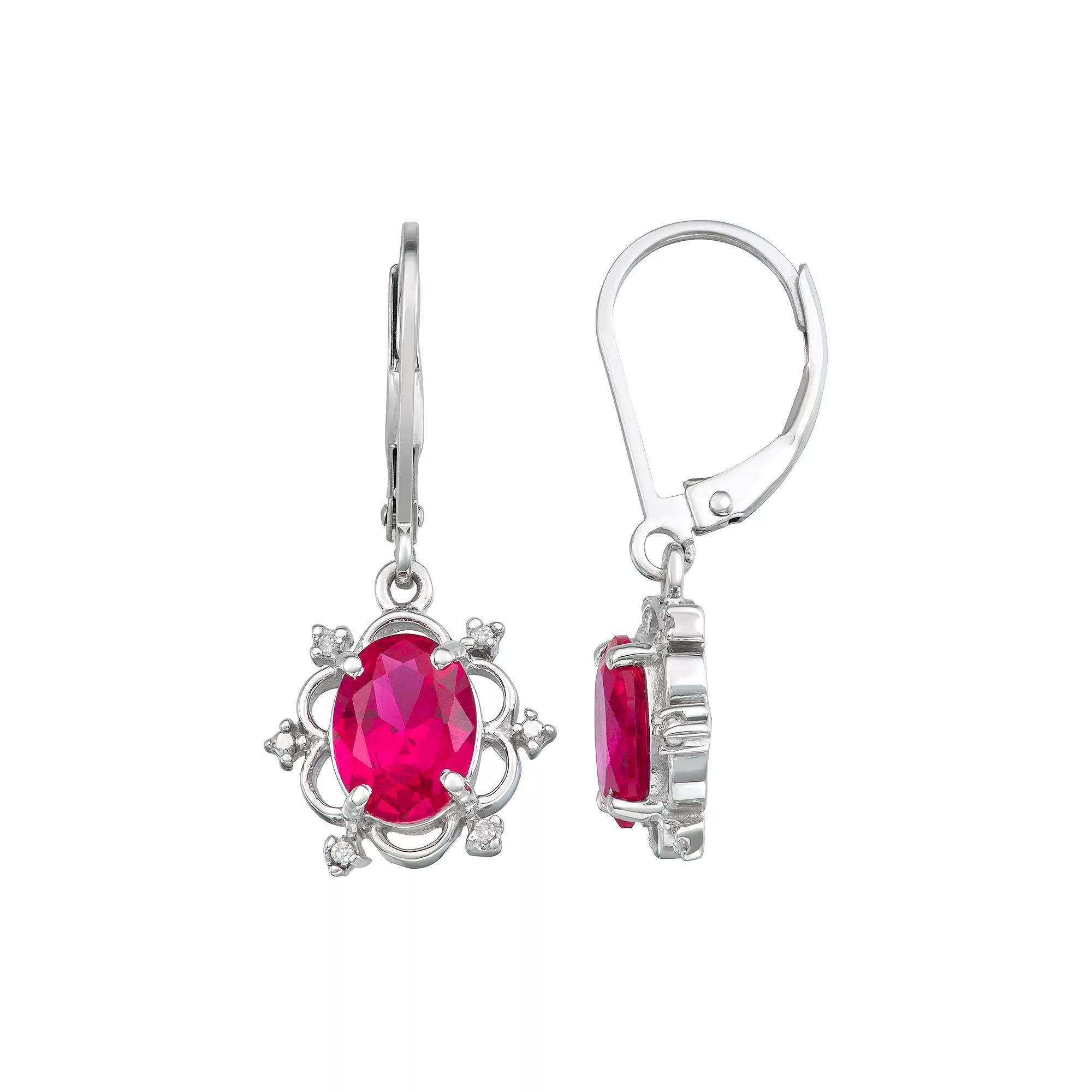 Jewelexcess Sterling Silver 2.75 Carat T.W. Lab-Created Ruby Gemstone & Diamond Accent Drop Earrings, Women's Product Image