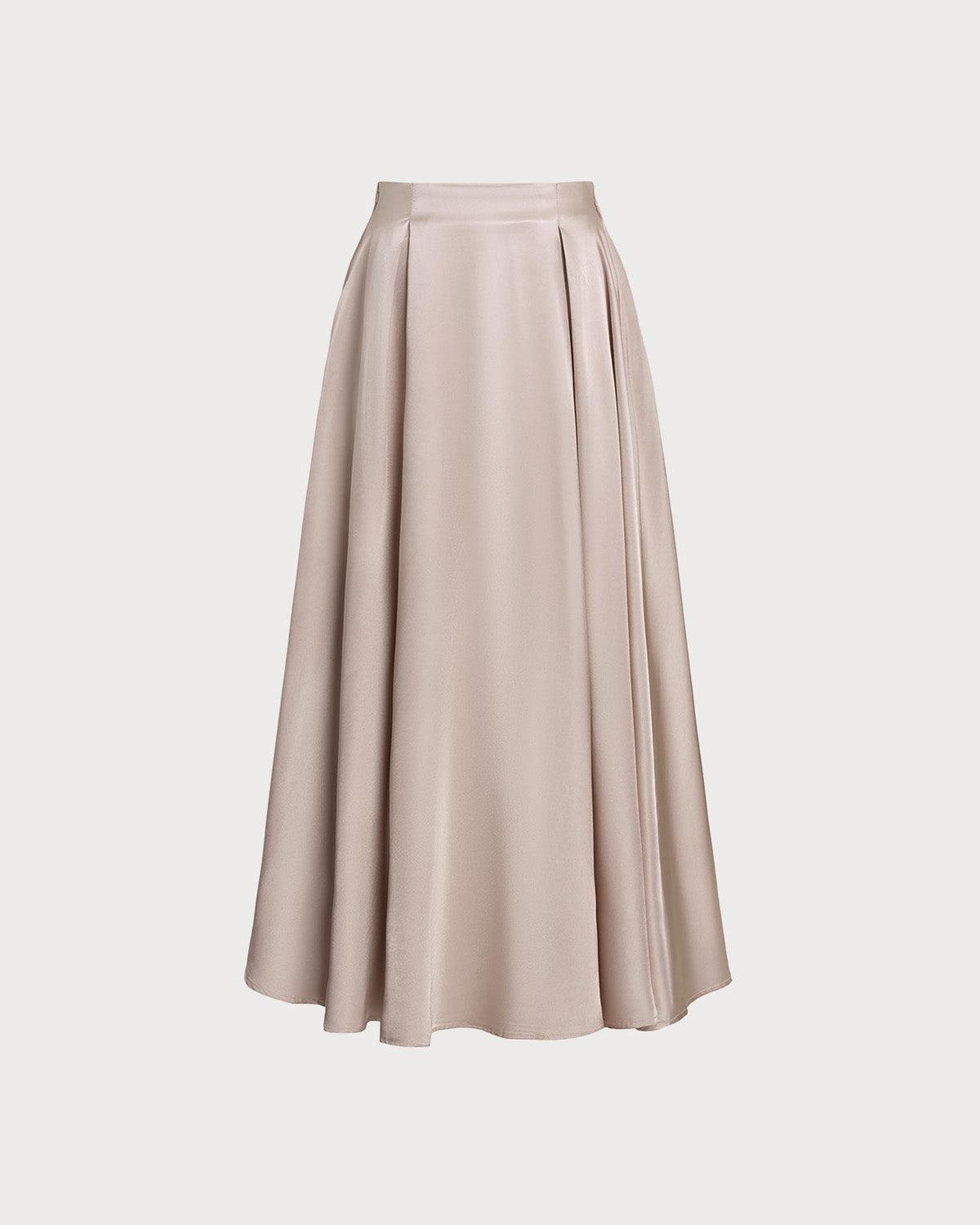 Pink Elastic Waist Flared Midi Skirt Product Image
