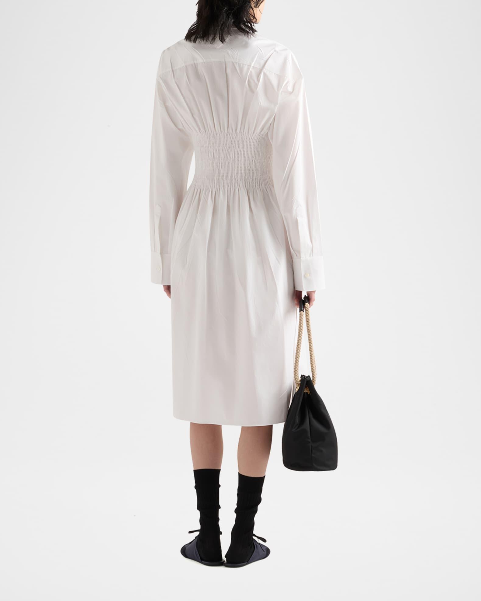 Smocked Canvas Fit-and-Flare Midi Shirt Dress Product Image