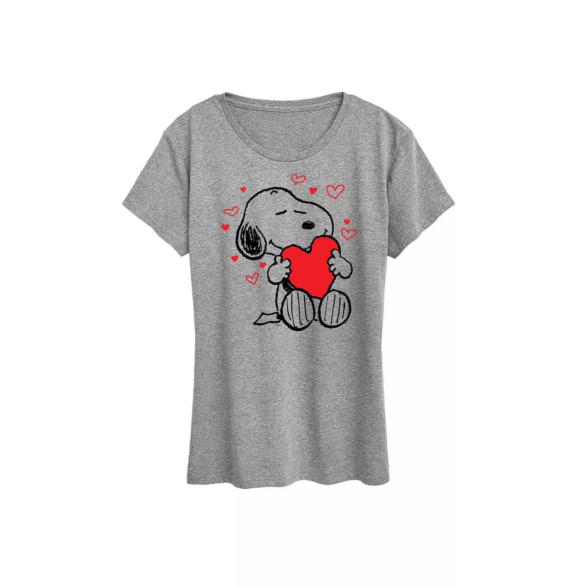 Women's Peanuts Snoopy Hearts Graphic Tee, Size: Medium, Grey Gray Product Image