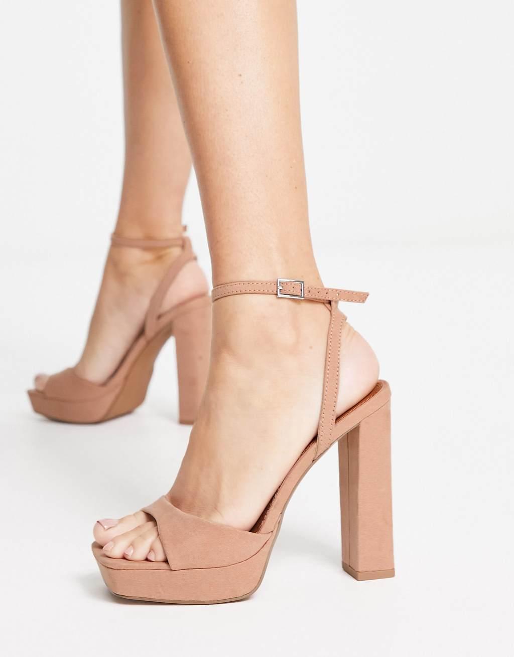 ASOS DESIGN Wide Fit Noun platform barely there block heel sandals Product Image