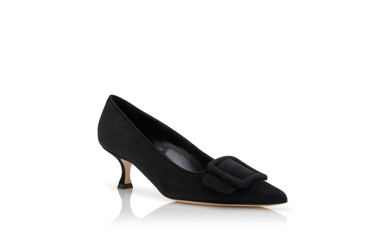 MAYSALEPUMP 50 Black Suede Buckle Detail Pumps Product Image