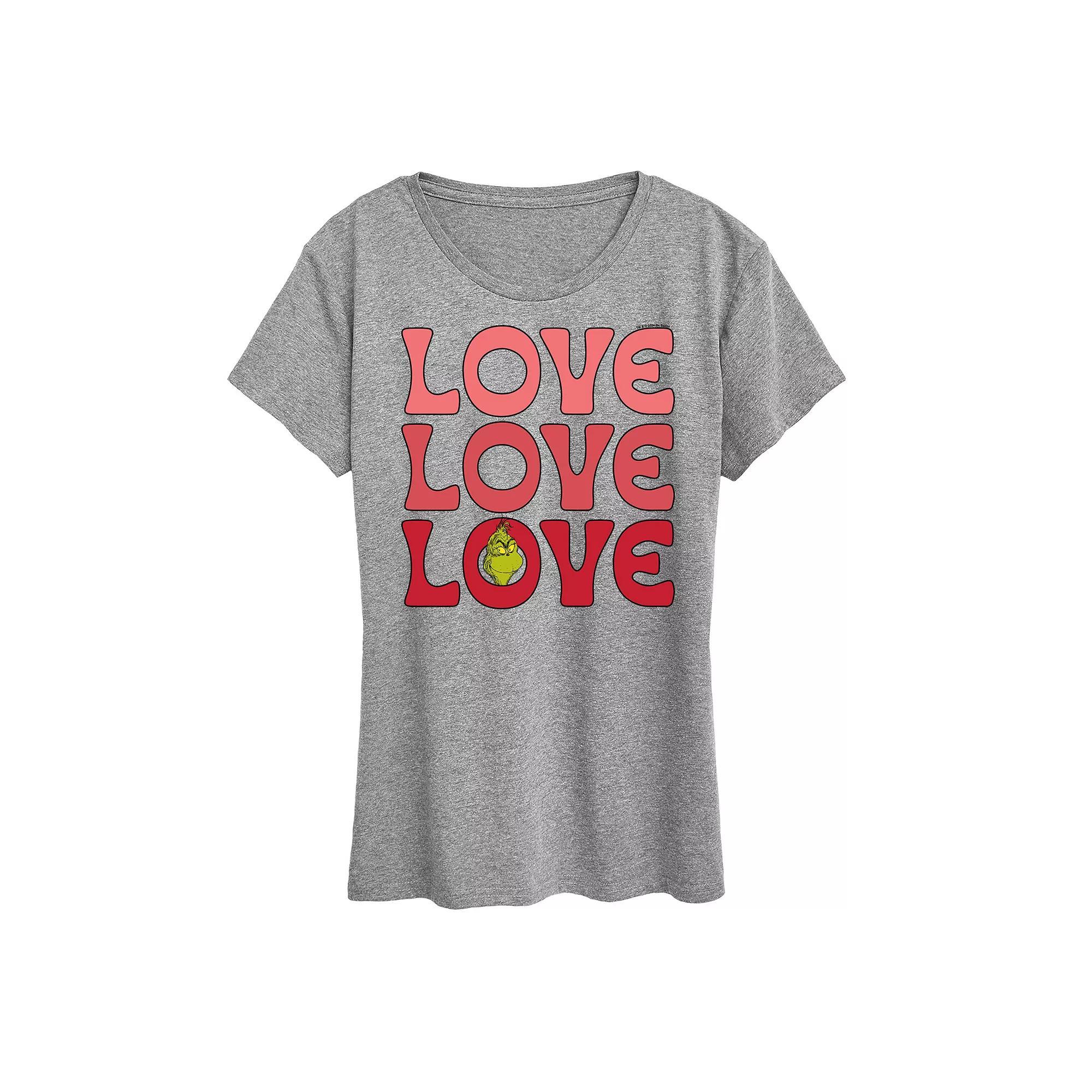 Women's Grinch Love Stack Graphic Tee, Size: Small, Grey Gray Product Image