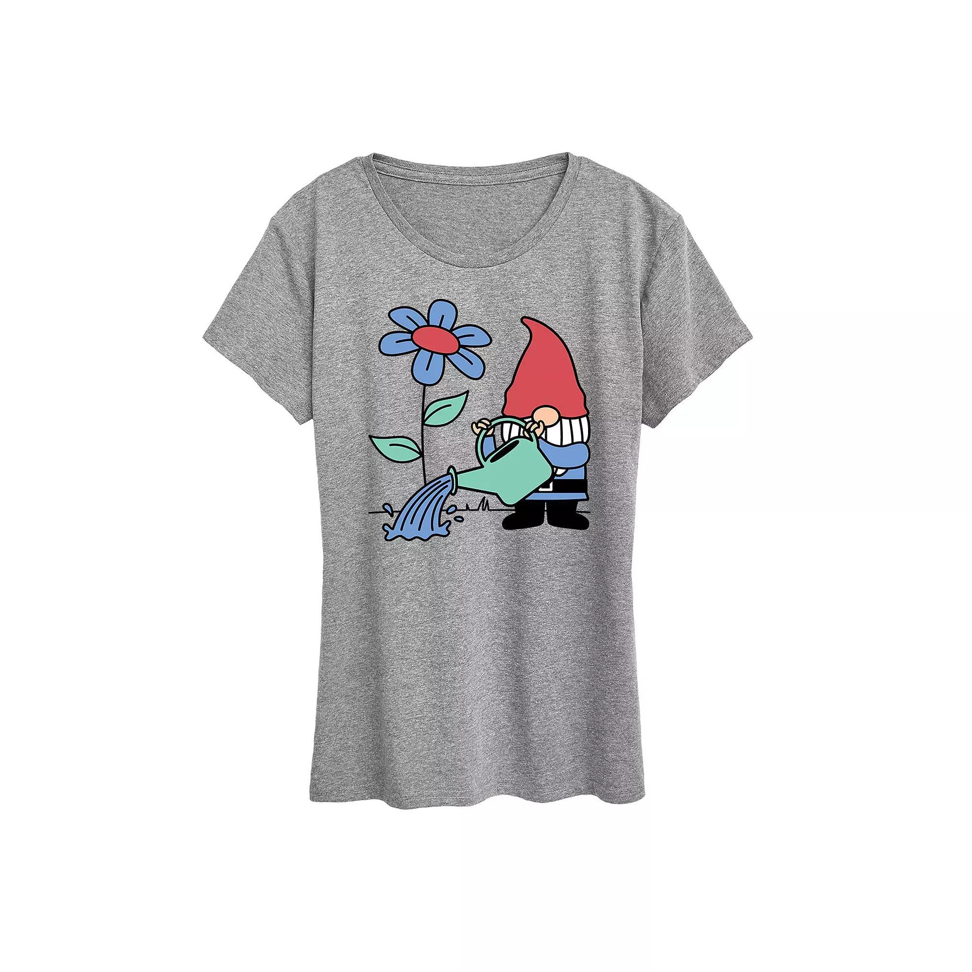 Women's Gardening Gnome Graphic Tee, Size: Large, Grey Gray Product Image