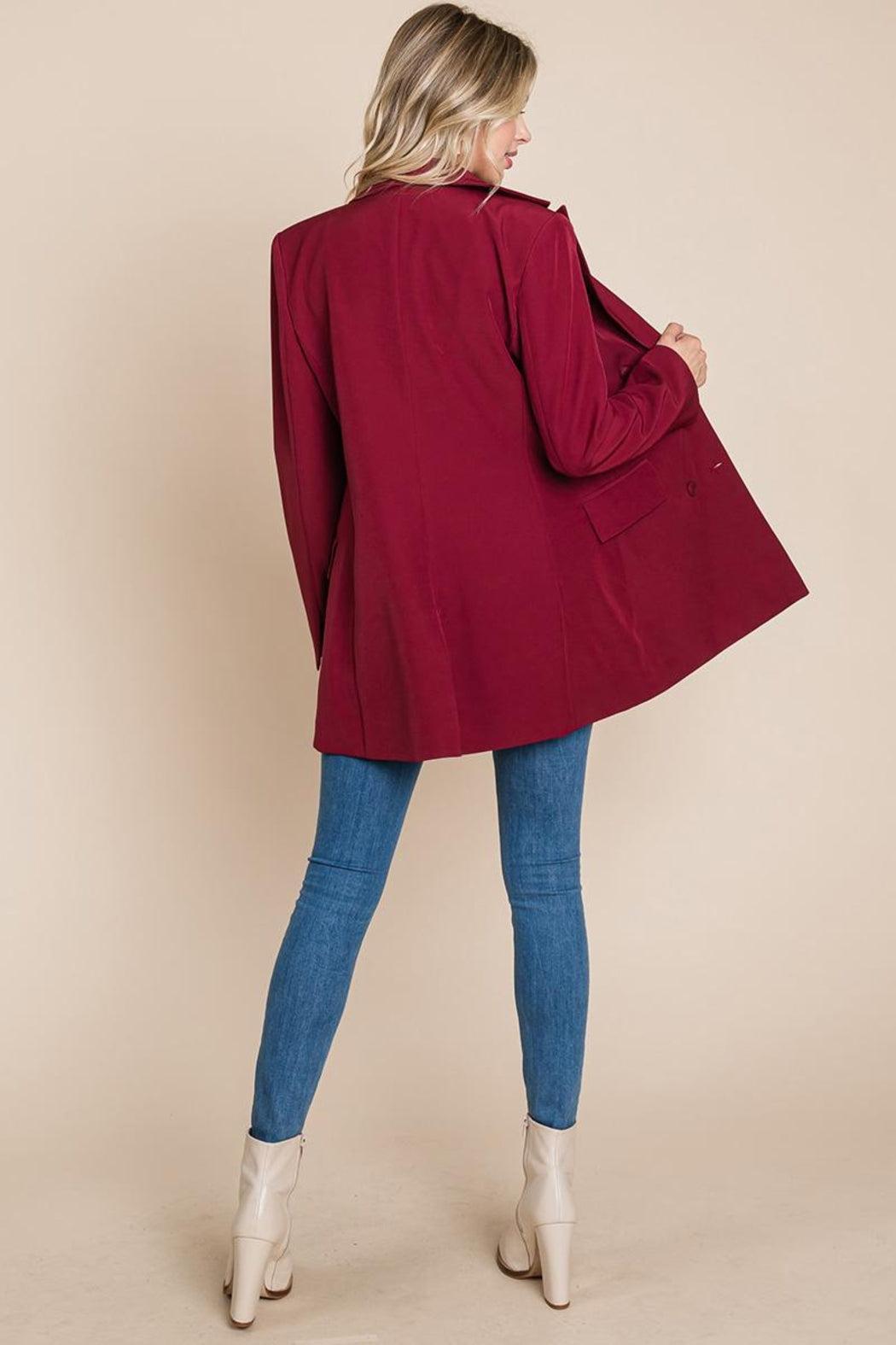 Collar Long Double Breasted Blazer Jacket Product Image